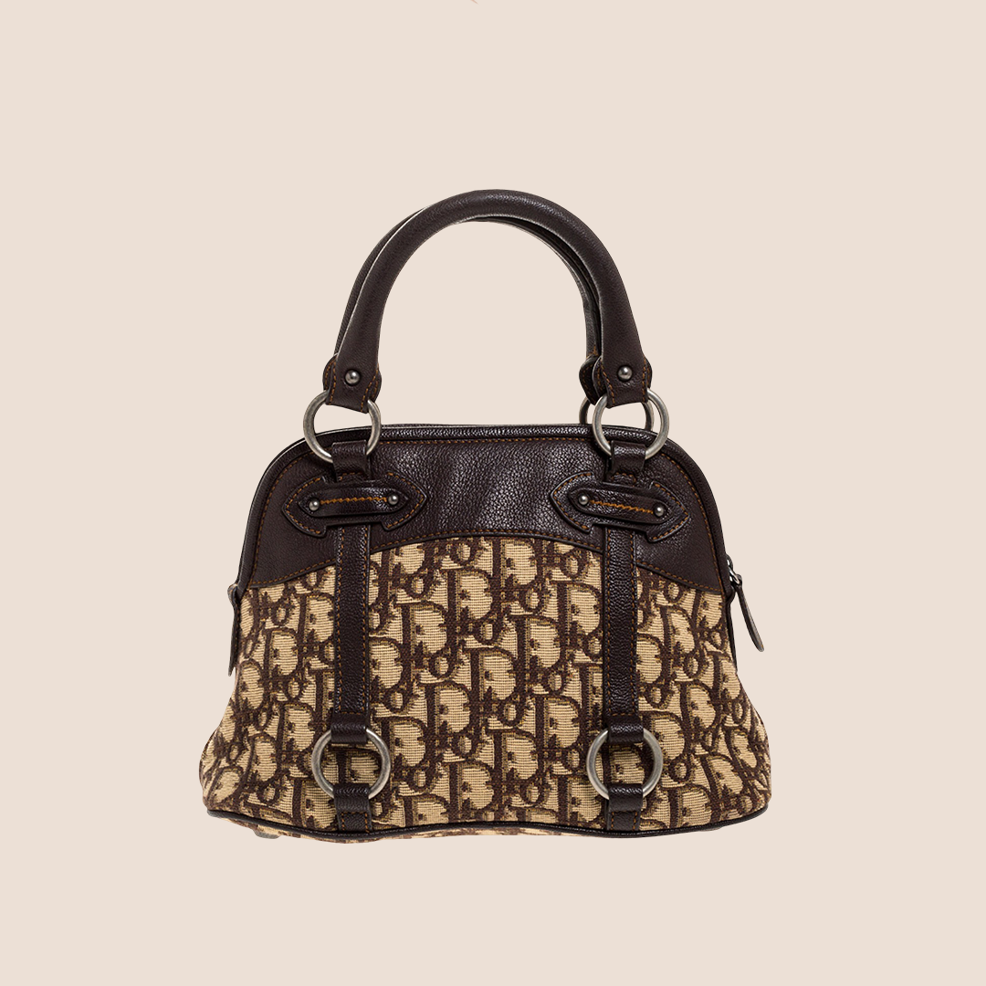 CHRISTIAN DIOR BEIGE & BROWN TROTTER CD SATCHEL