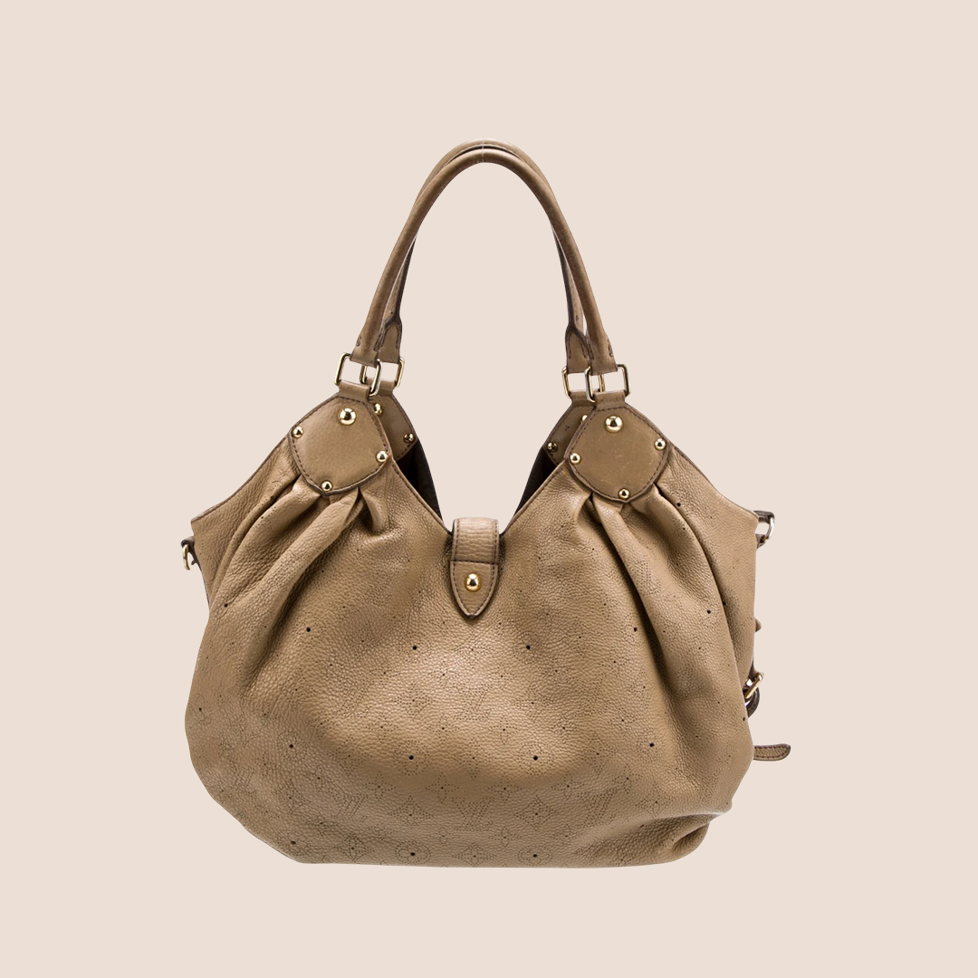 LOUIS VUITTON 2009 BEIGE LEATHER MONOGRAM MAHINA BAG