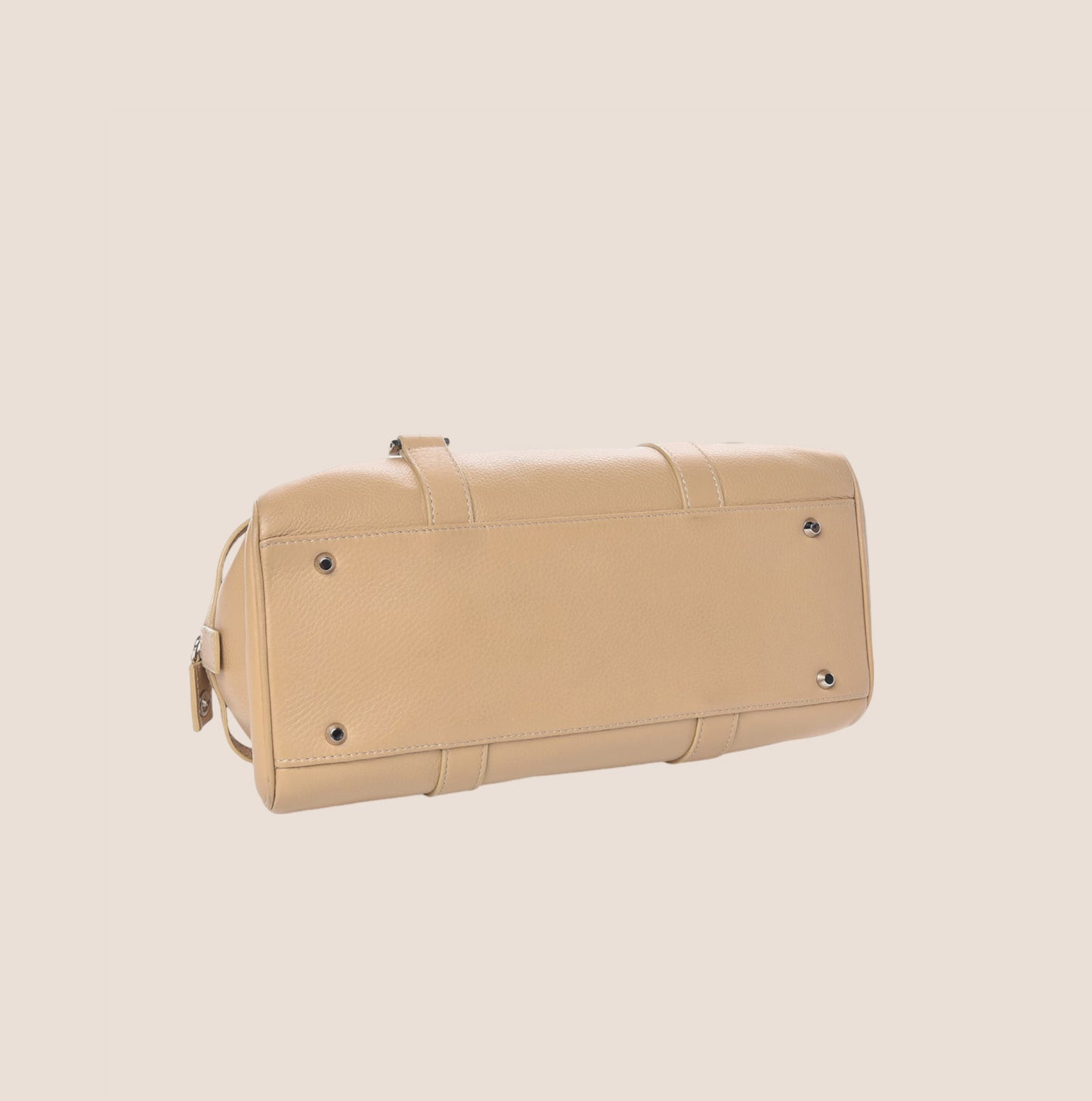 CHRISTIAN DIOR BEIGE LEATHER LOGO SPELL OUT CHARM BOSTON BAG