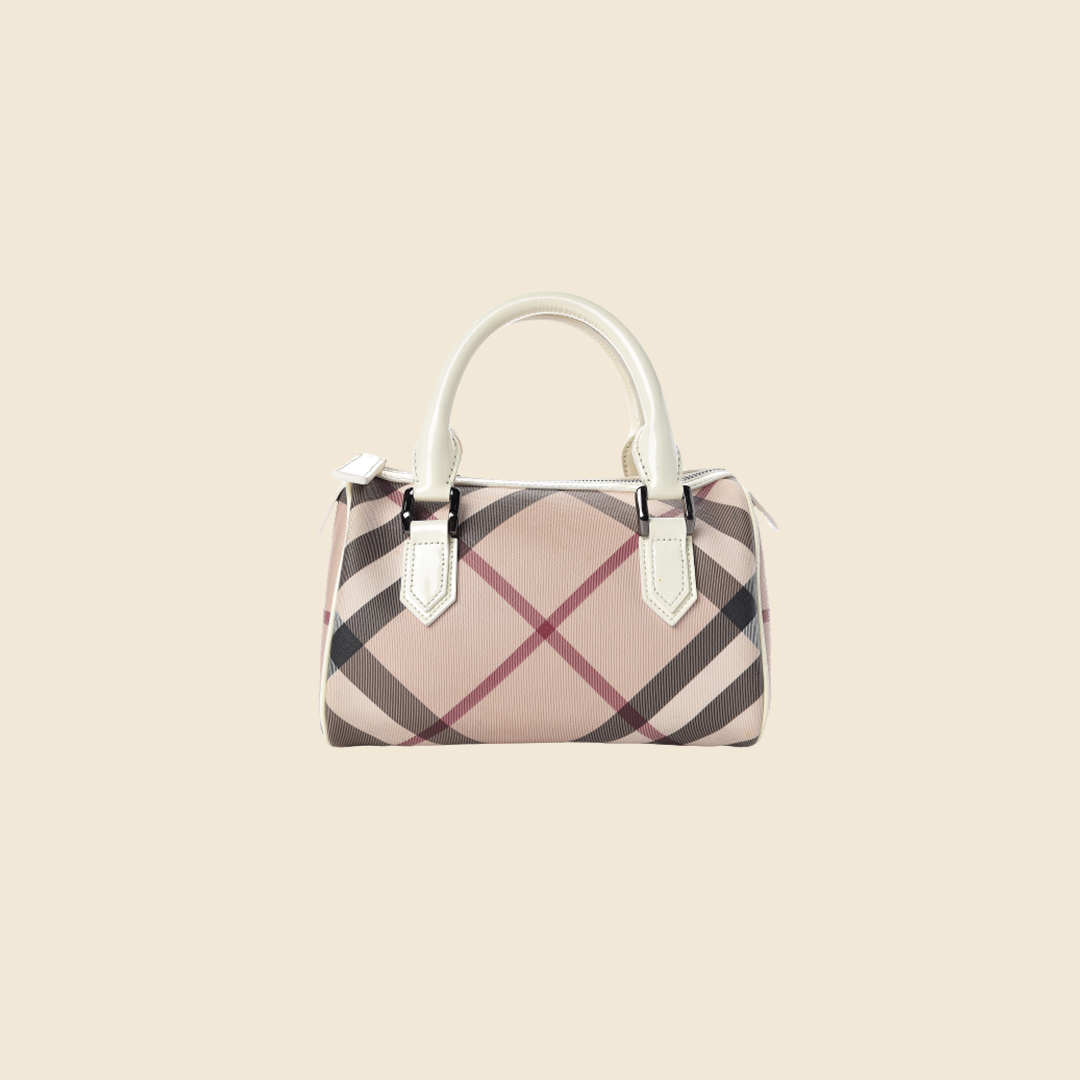 BURBERRY NOVA CHECK PATENT MINI BOWLING BAG