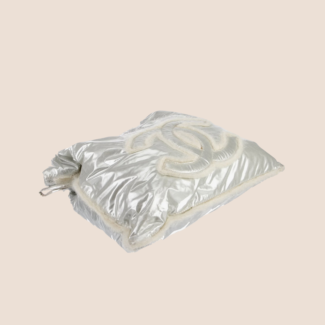 CHANEL METALLIC SILVER POLAR BON BON TOTE BAG