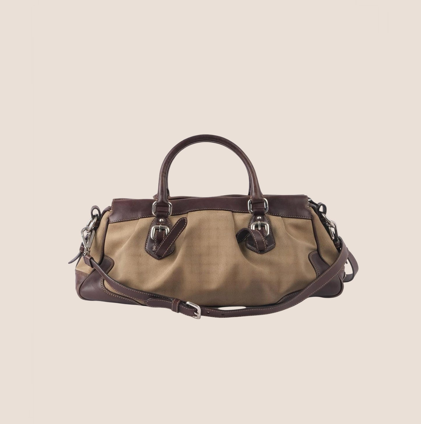 PRADA 2000 BROWN JACQUARD LOGO DOCTOR BAG