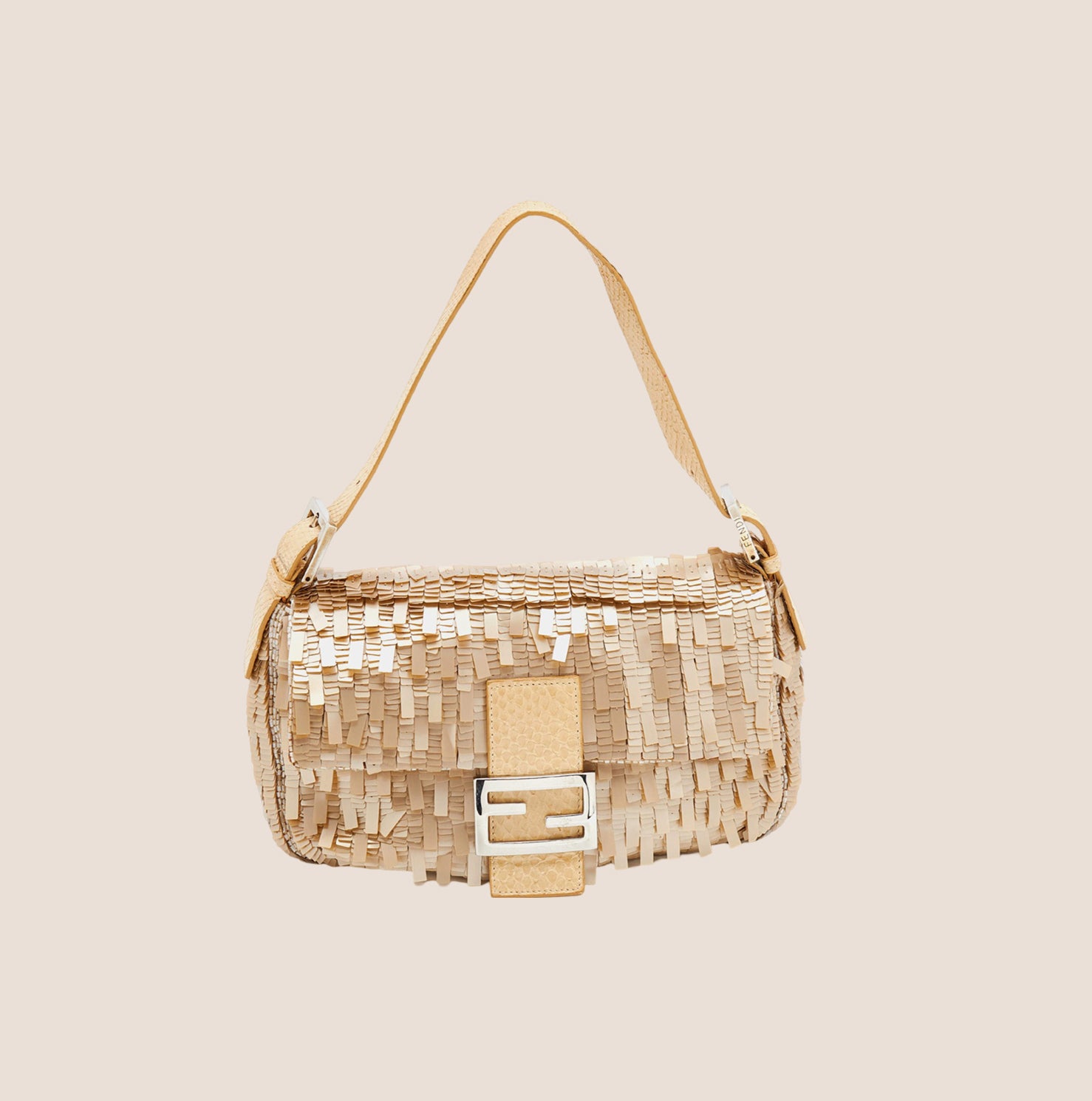 FENDI BEIGE GOLD SEQUIN PAILLETTES SNAKESKIN BAGUETTE ABG – RDB