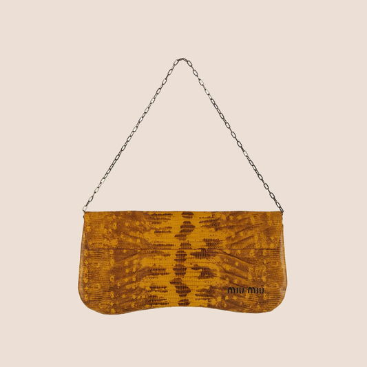 MIU MIU 2000 YELLOW LIZARD BOW CHAIN SHOULDER BAG