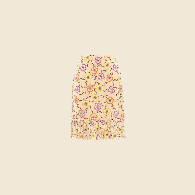 CHANEL LOGO FLORAL SILK SKIRT