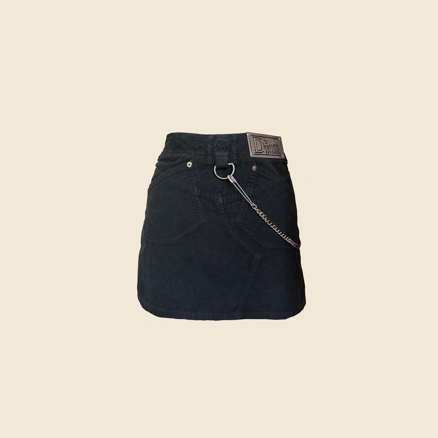 CHRISTIAN DIOR 2004 HARDCORE SILVER STAR CHAIN CORDUROY MINI SKIRT