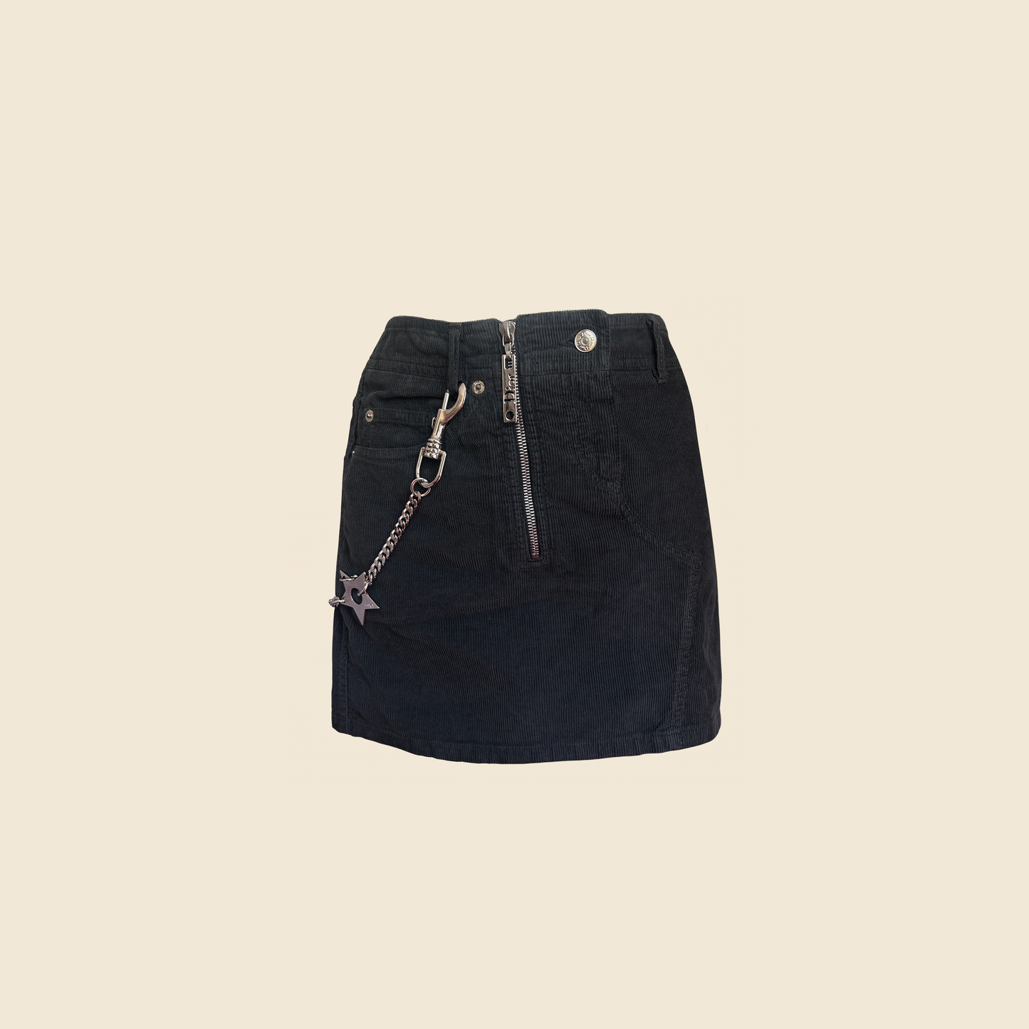 CHRISTIAN DIOR 2004 HARDCORE SILVER STAR CHAIN CORDUROY MINI SKIRT