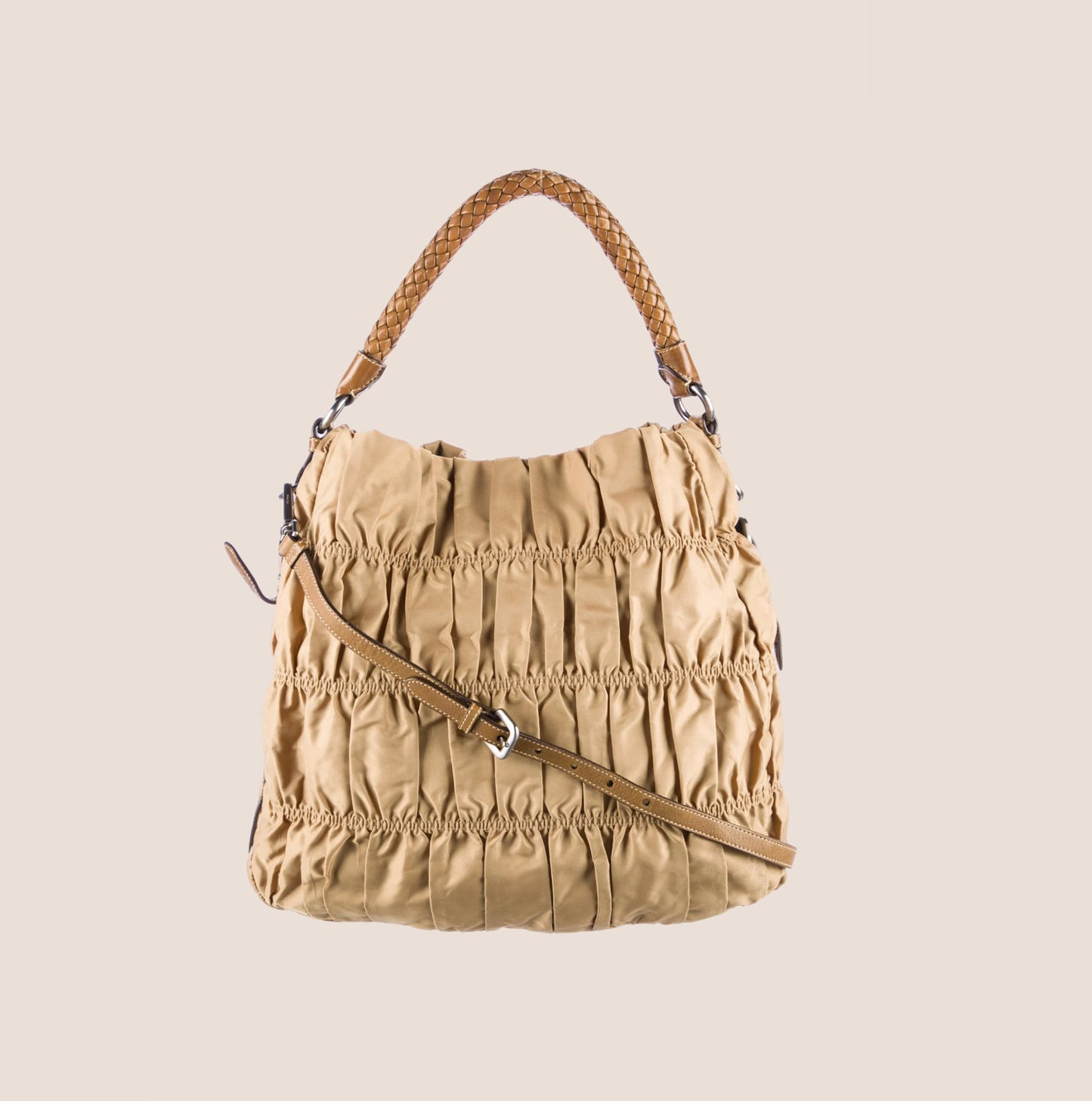 PRADA BROWN TESSUTO GAUFRÉ HOBO BAG