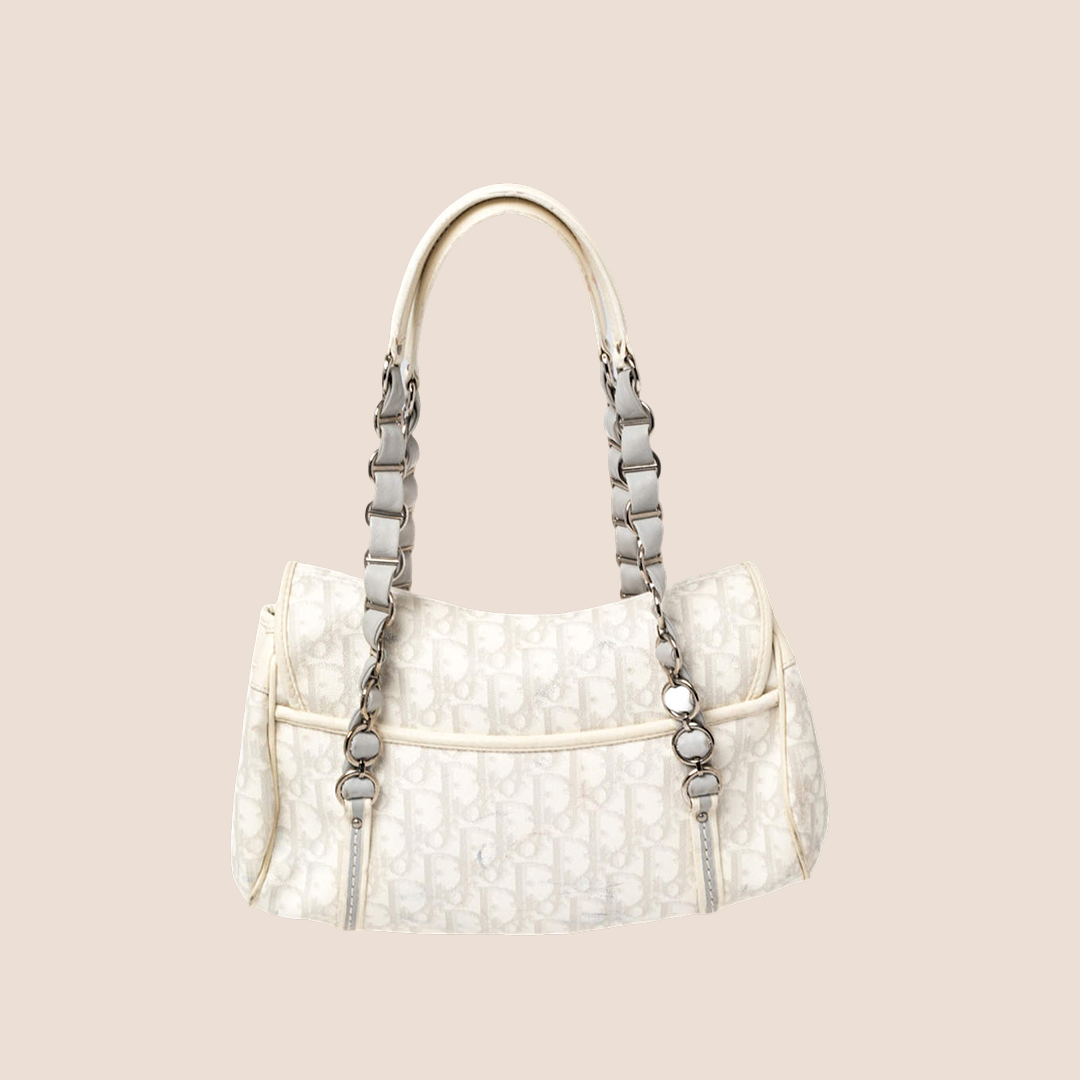 CHRISTIAN DIOR 2007 WHITE & GREY ROMANTIQUE TROTTER HANDBAG
