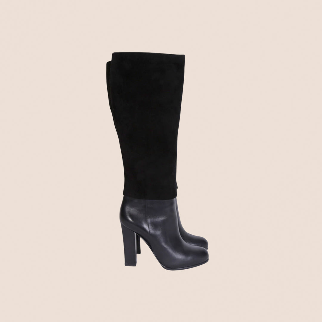 CHRISTIAN DIOR BLACK SUEDE TOP LEATHER HIGH HEEL BOOTS