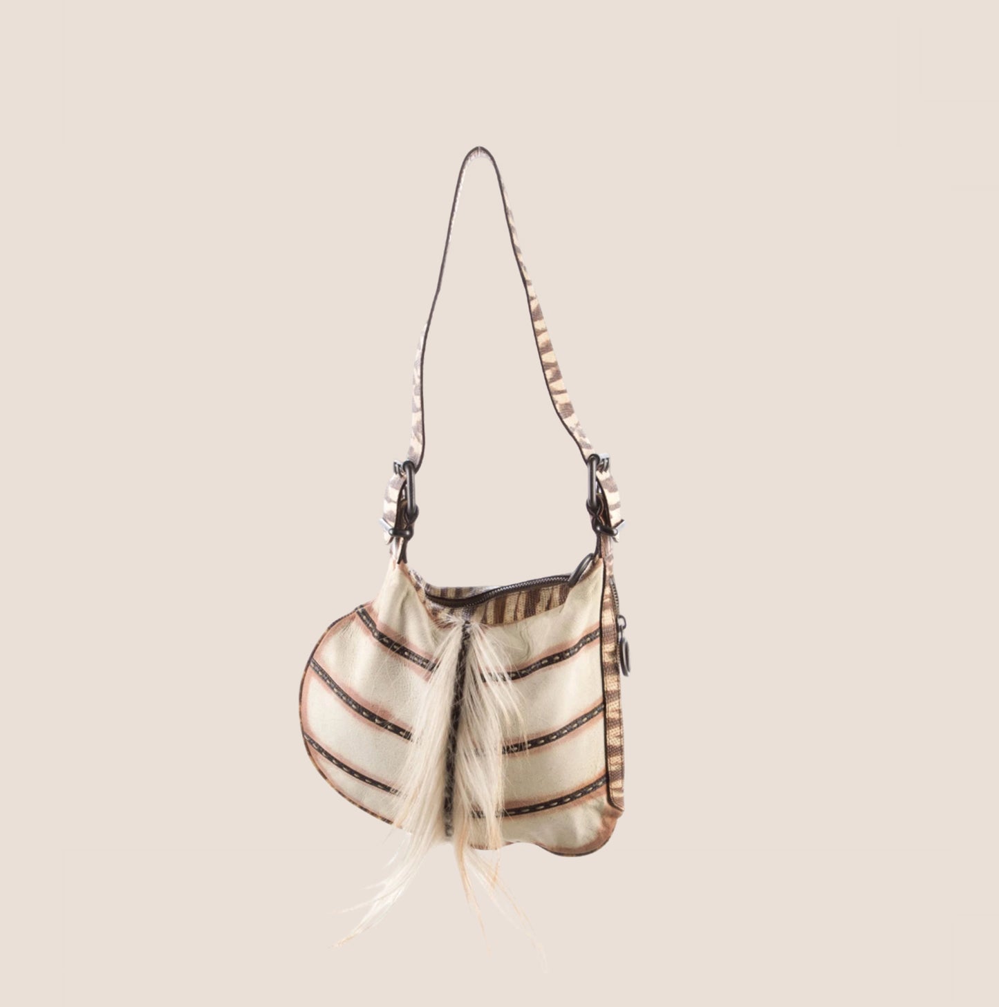 FENDI 2002 FUR TRIMMED OYSTER BAG