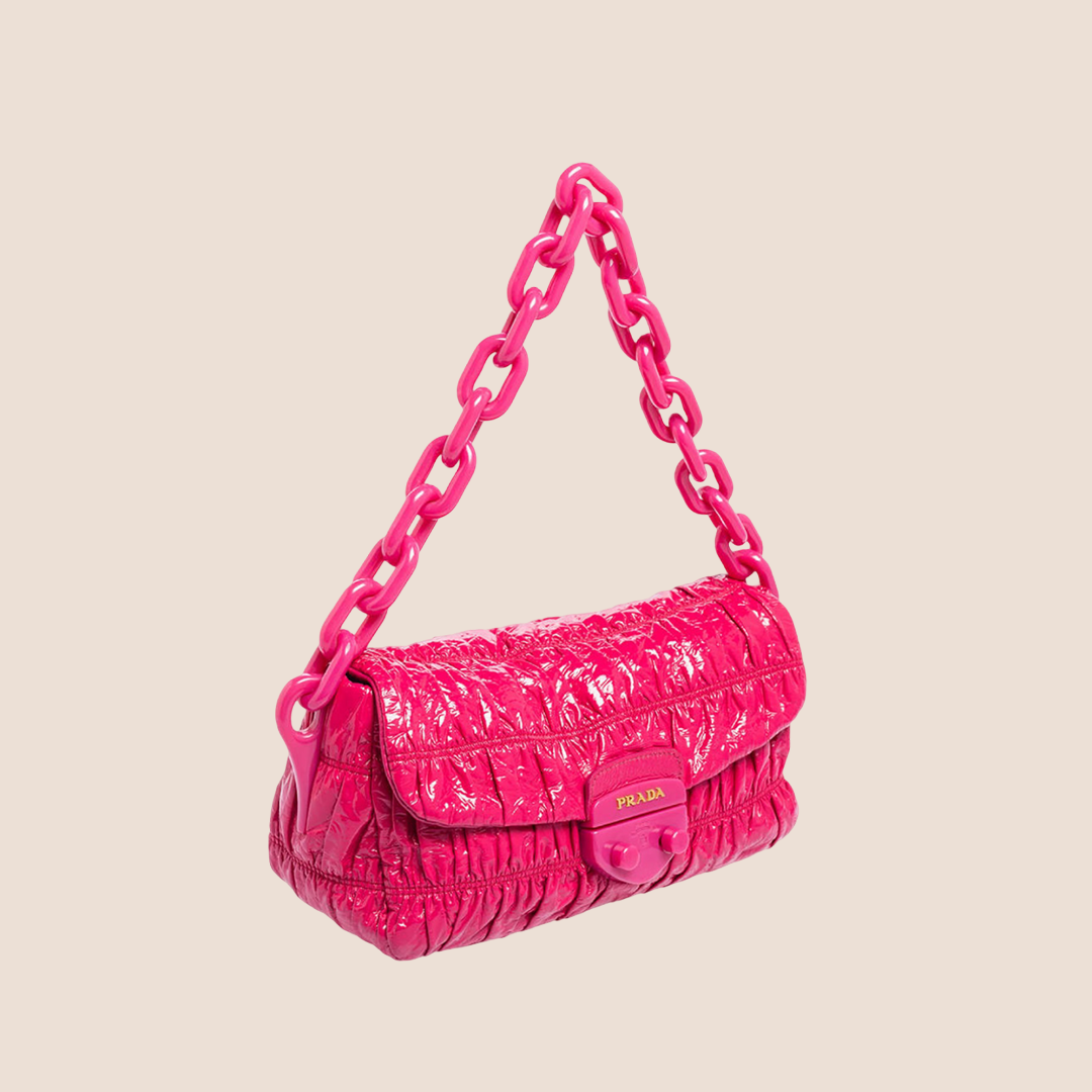 PRADA 2000 PINK PATENT LEATHER GAUFRE FLAP BAG