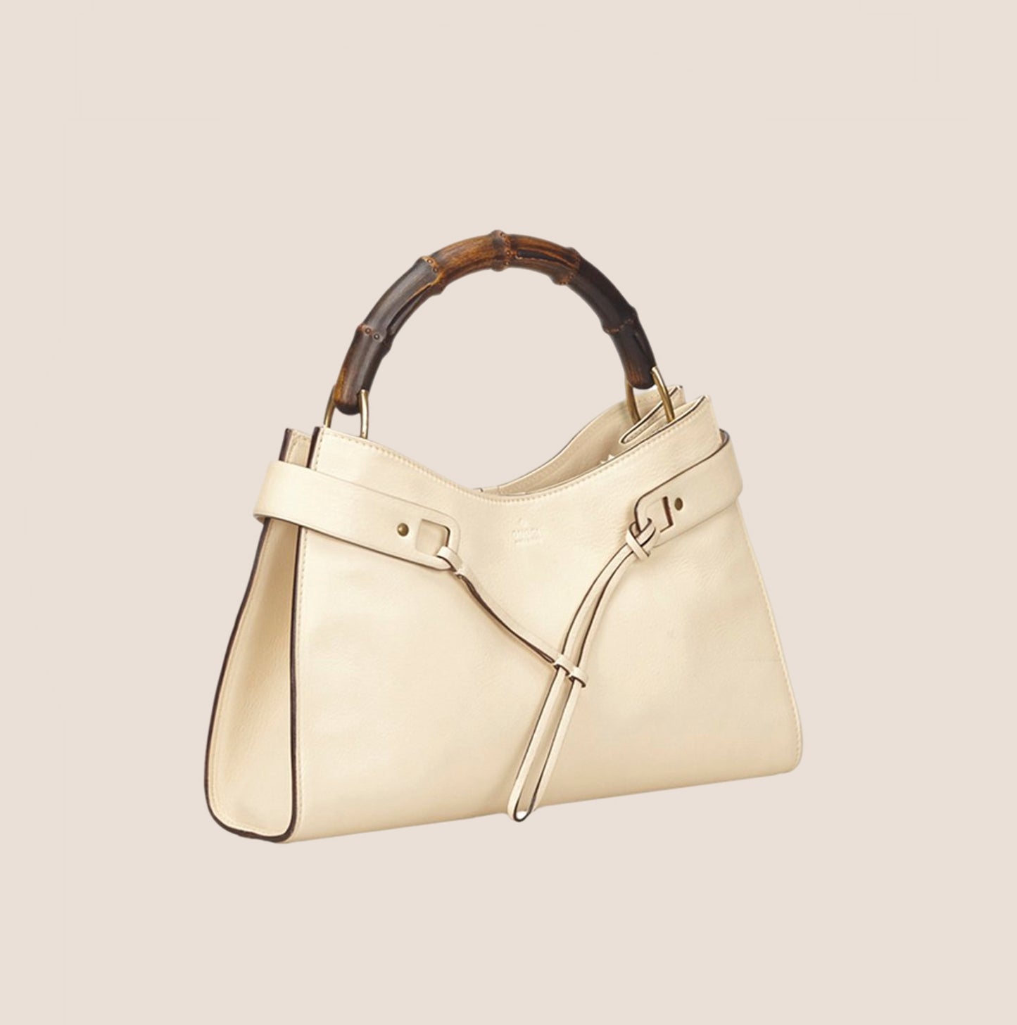 GUCCI CREAM LEATHER TWO ZIP BAMBOO BAG