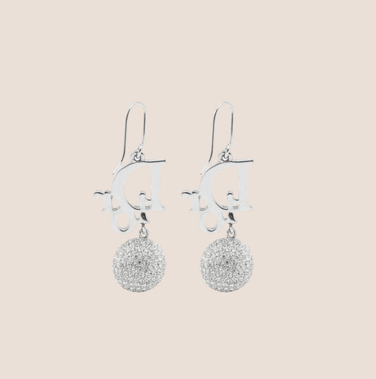 CHRISTIAN DIOR SILVER OBLIQUE CRYSTAL CALL CHARM EARRINGS