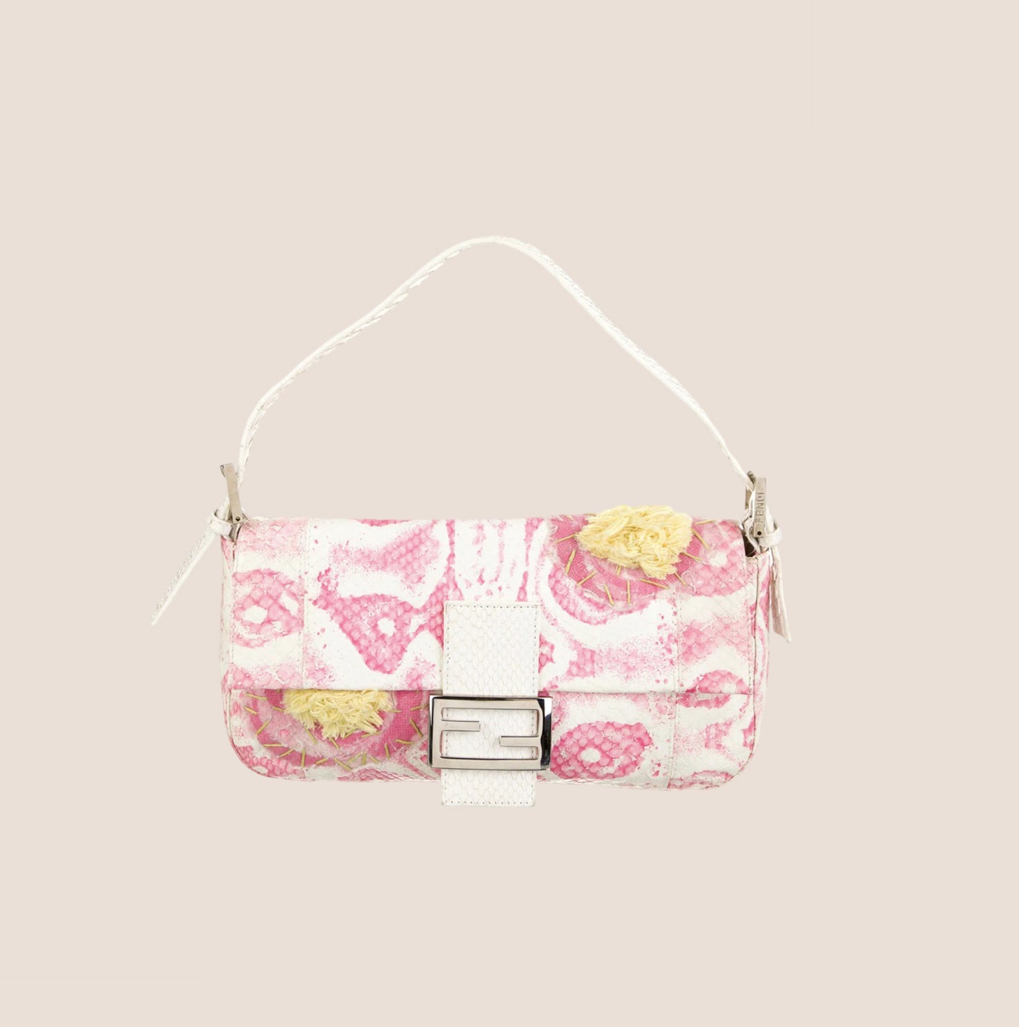 FENDI PINK & WHITE PYTHON FLORAL BAGUETTE BAG – RDB