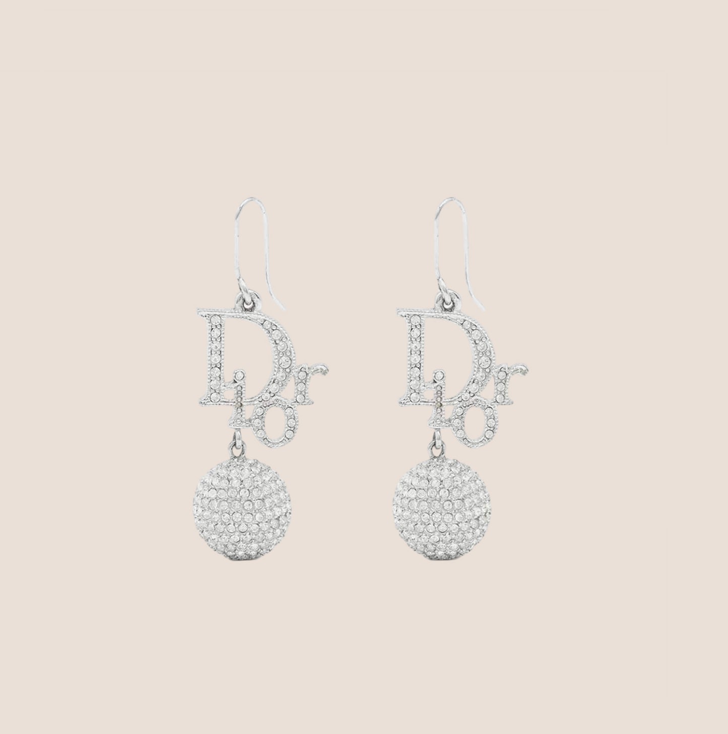 CHRISTIAN DIOR SILVER OBLIQUE CRYSTAL CALL CHARM EARRINGS