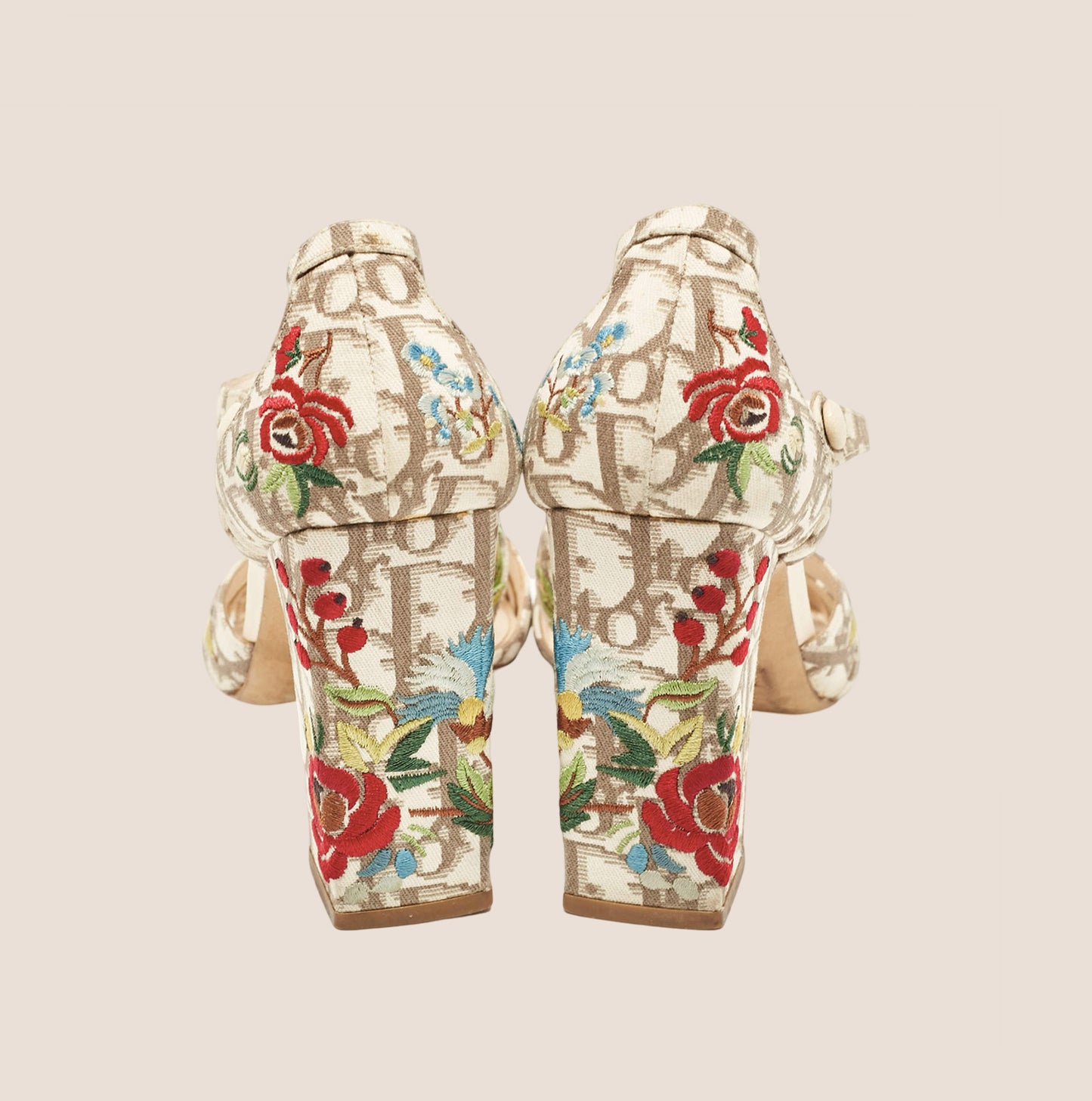 CHRISTIAN DIOR BEIGE DIORISSIMO FLORAL EMBROIDERED MARY JANE PUMPS