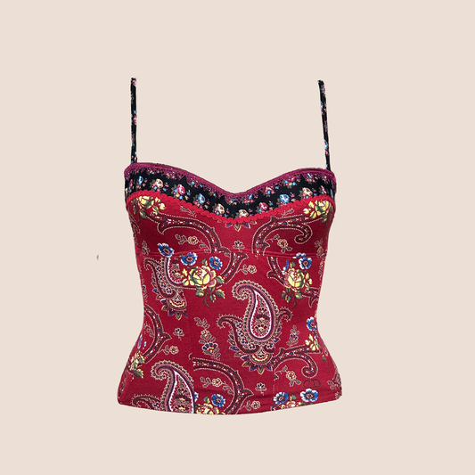 CHRISTIAN DIOR 2002 RED BANDANA BUSTIER TOP