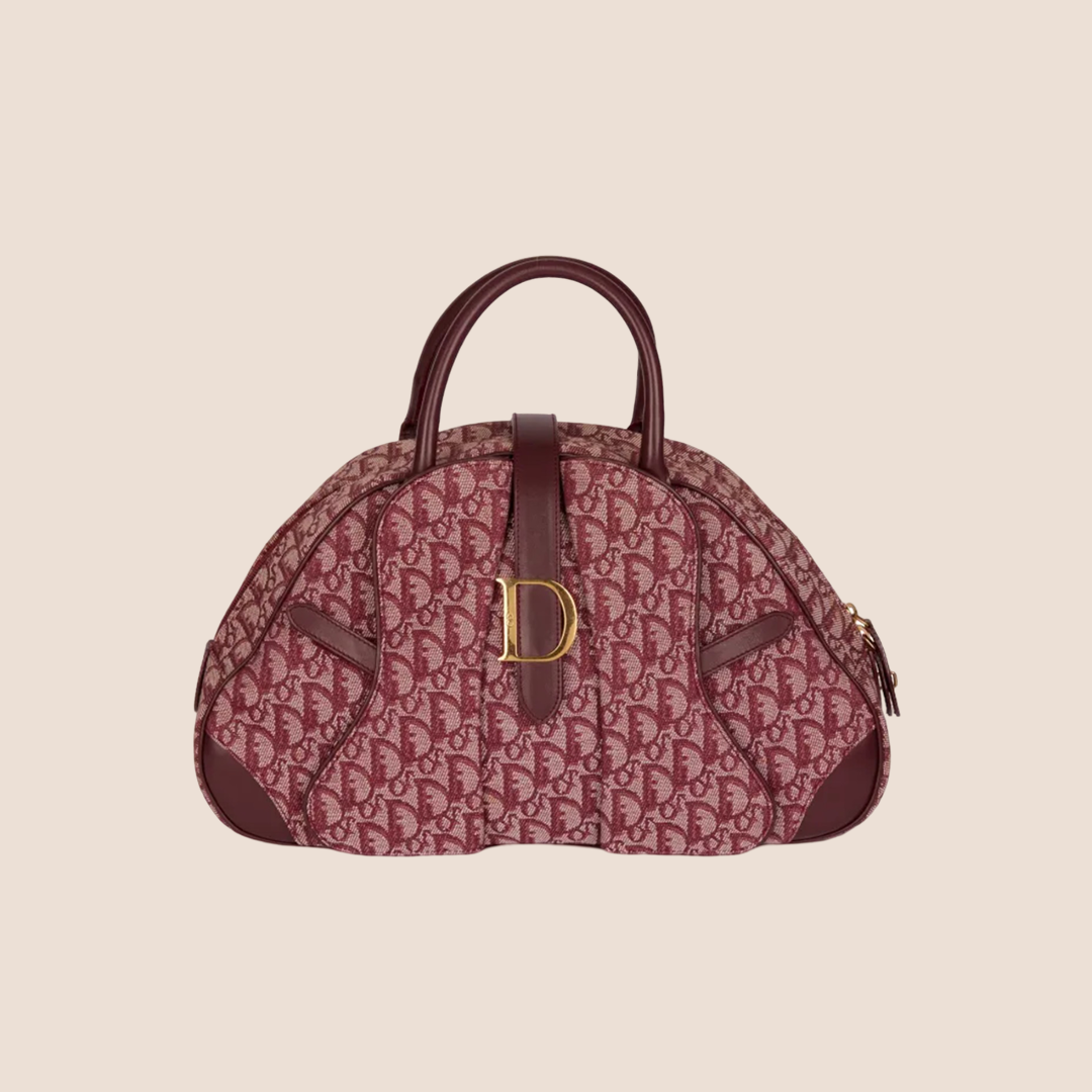 CHRISTIAN DIOR BURGUNDY TROTTER CANVAS SADDLE TOTE BAG – RDB