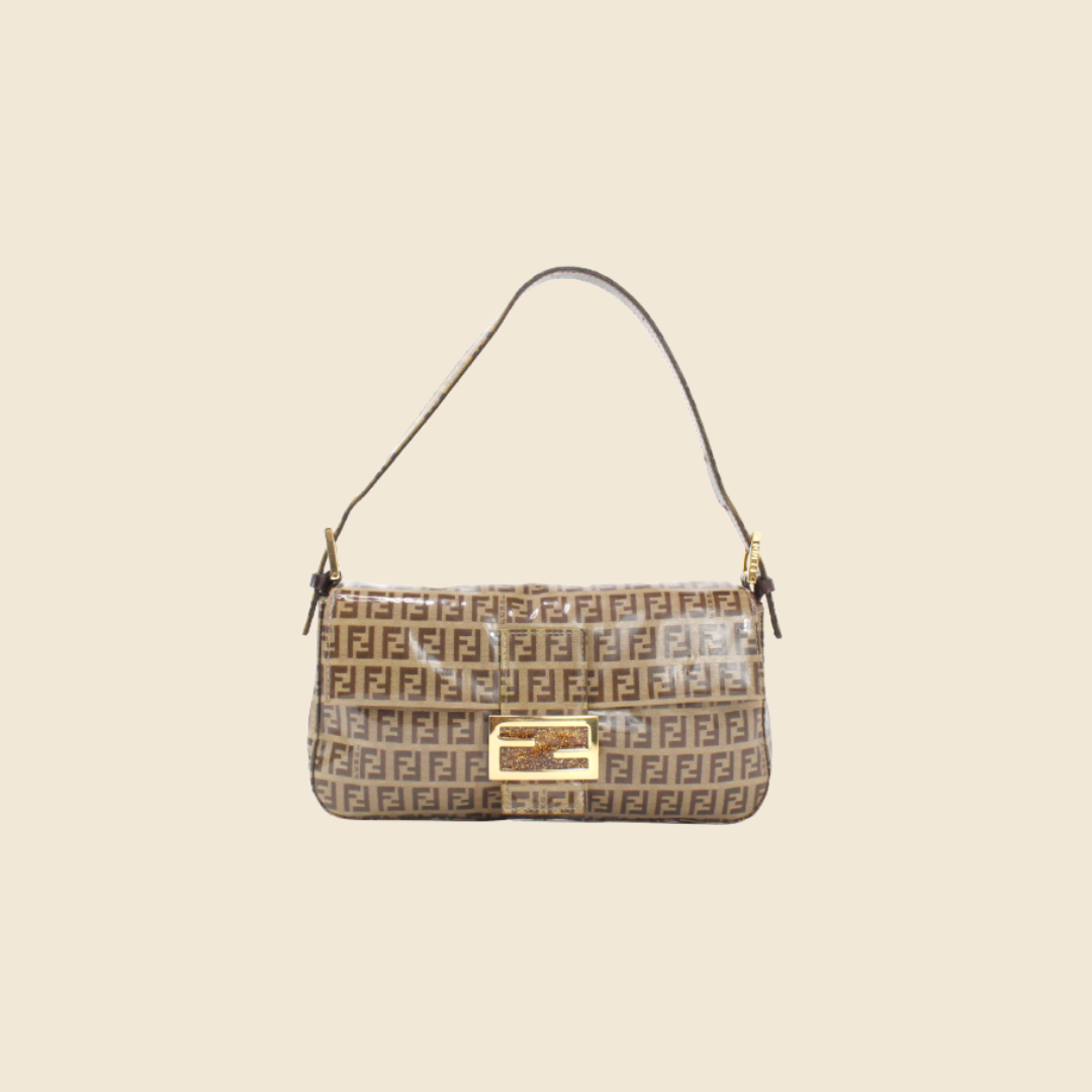 FENDI BROWN ZUCCHINO VINYL GLITTER LOGO BAGUETTE