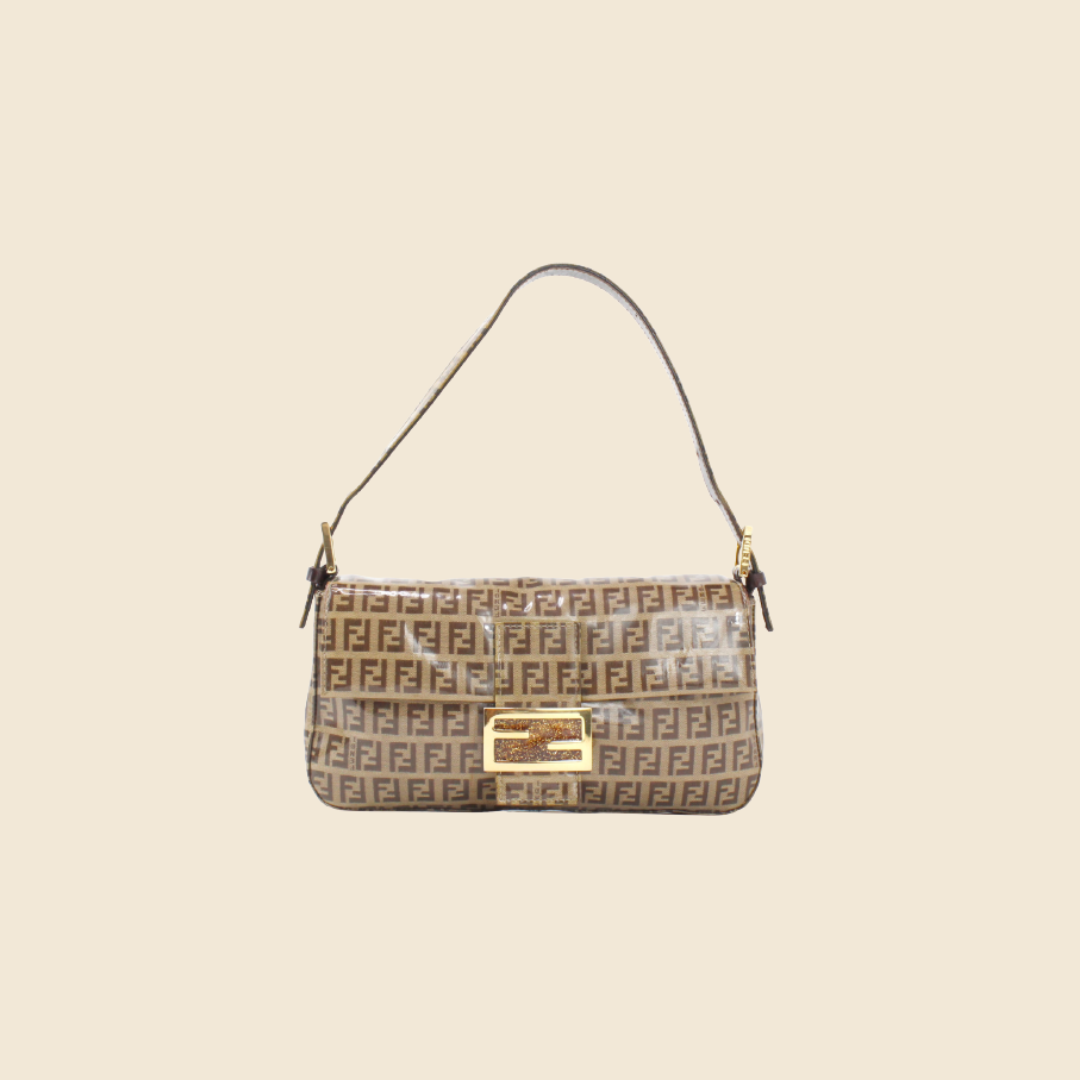FENDI BROWN ZUCCHINO VINYL GLITTER LOGO BAGUETTE RDB