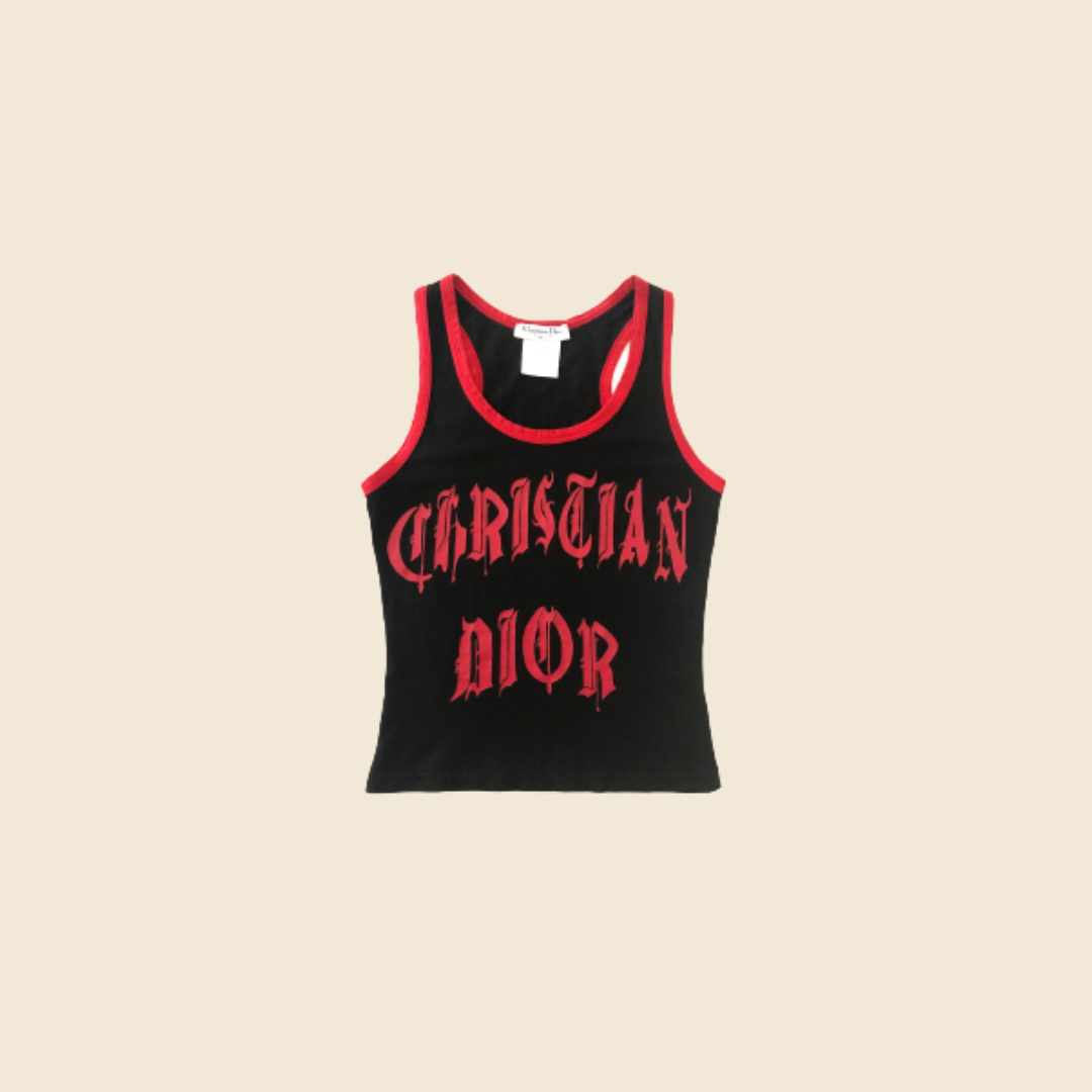 CHRISTIAN DIOR BLACK & RED GOTHIC LOGO TOP