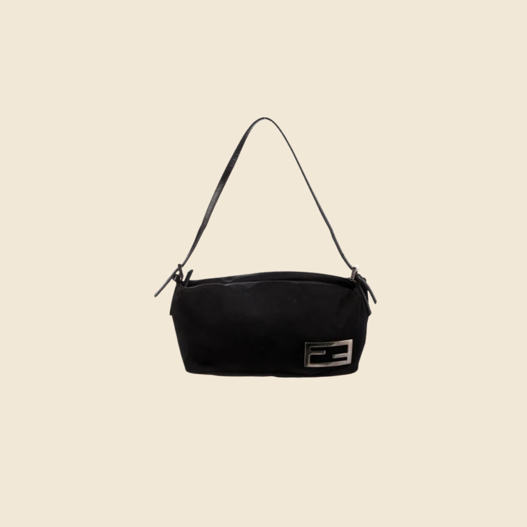 FENDI BLACK NYLON MINI SHOULDER BAG