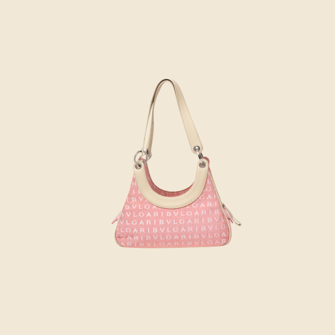 BVLGARI PINK & CREAM LOGO MANIA BAGUETTE BAG