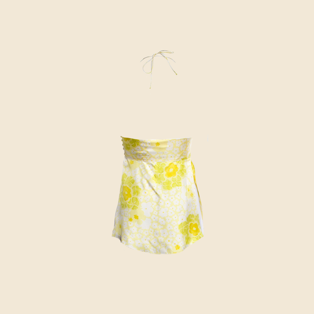CHLOÉ YELLOW FLORAL SILK HALTER TOP