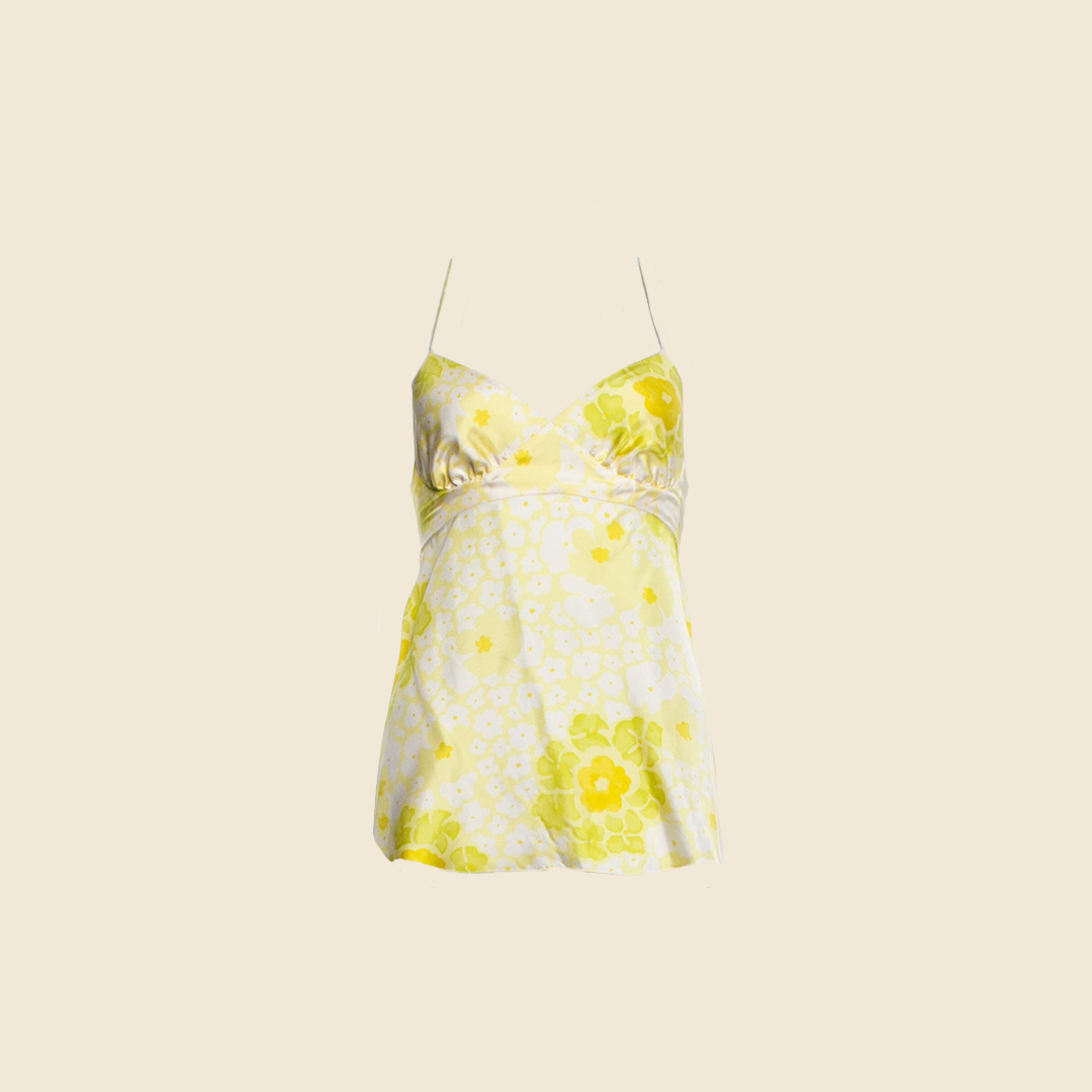 CHLOÉ YELLOW FLORAL SILK HALTER TOP
