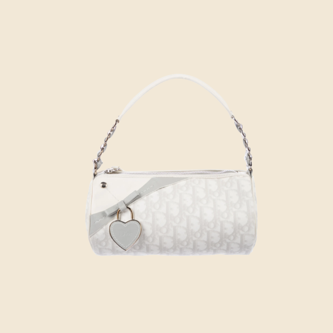 CHRISTIAN DIOR GREY ROMANTIQUE BARREL BAG