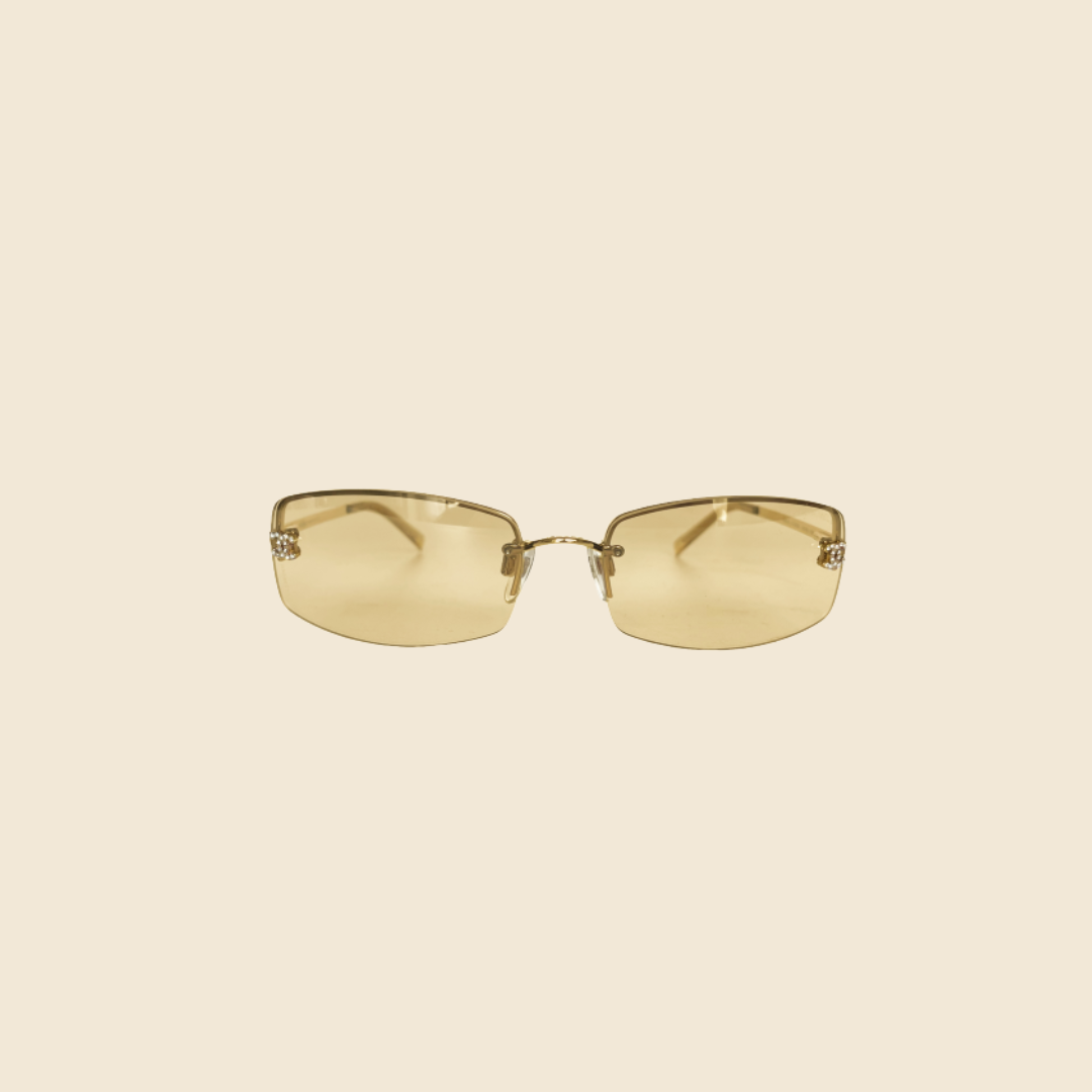 CHANEL GOLD-TONE CC LOGO CRYSTAL SUNGLASSES