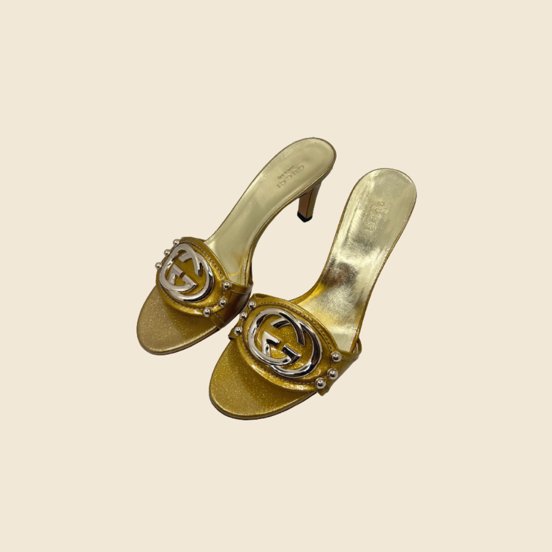 GUCCI GG GOLD GLITTER MULES