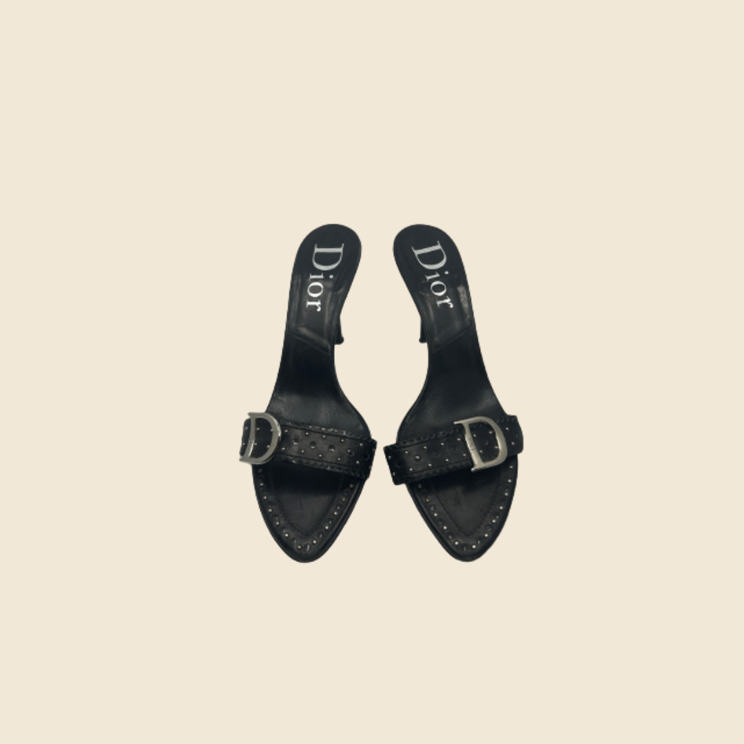 CHRISTIAN DIOR BLACK STUDDED STRAP SANDALS