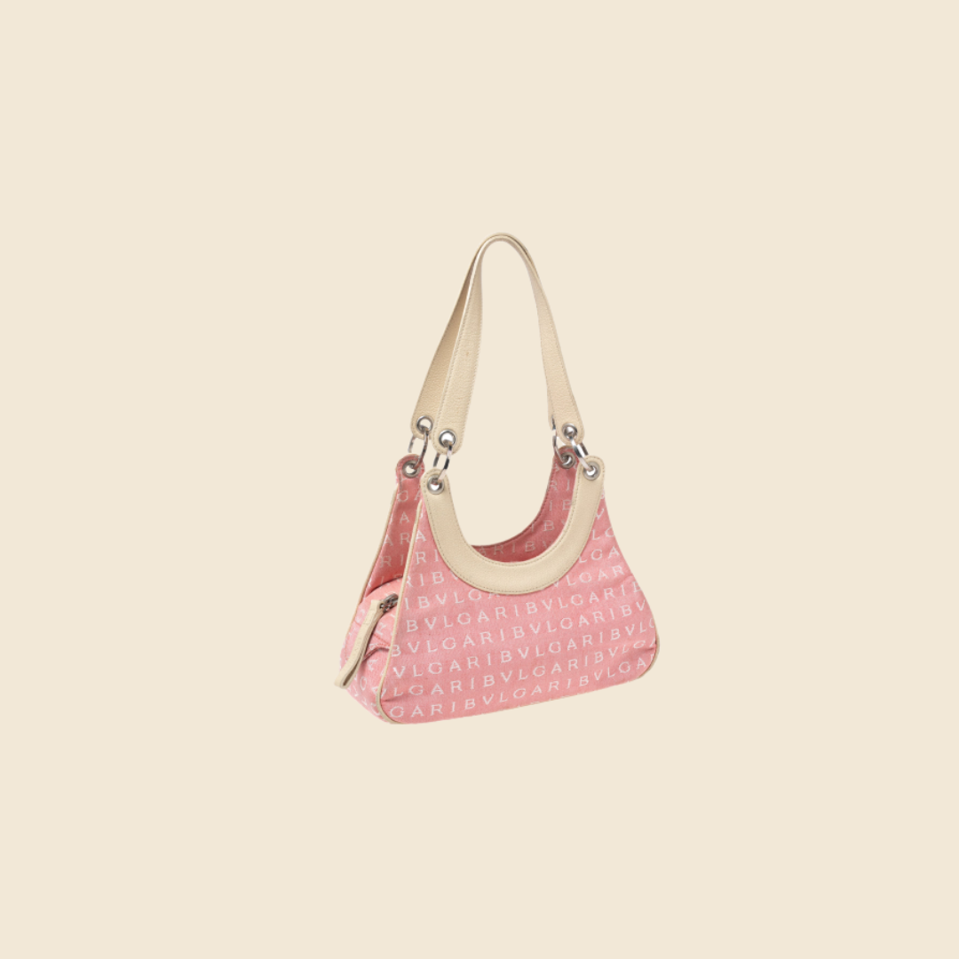 BVLGARI PINK & CREAM LOGO MANIA BAGUETTE BAG