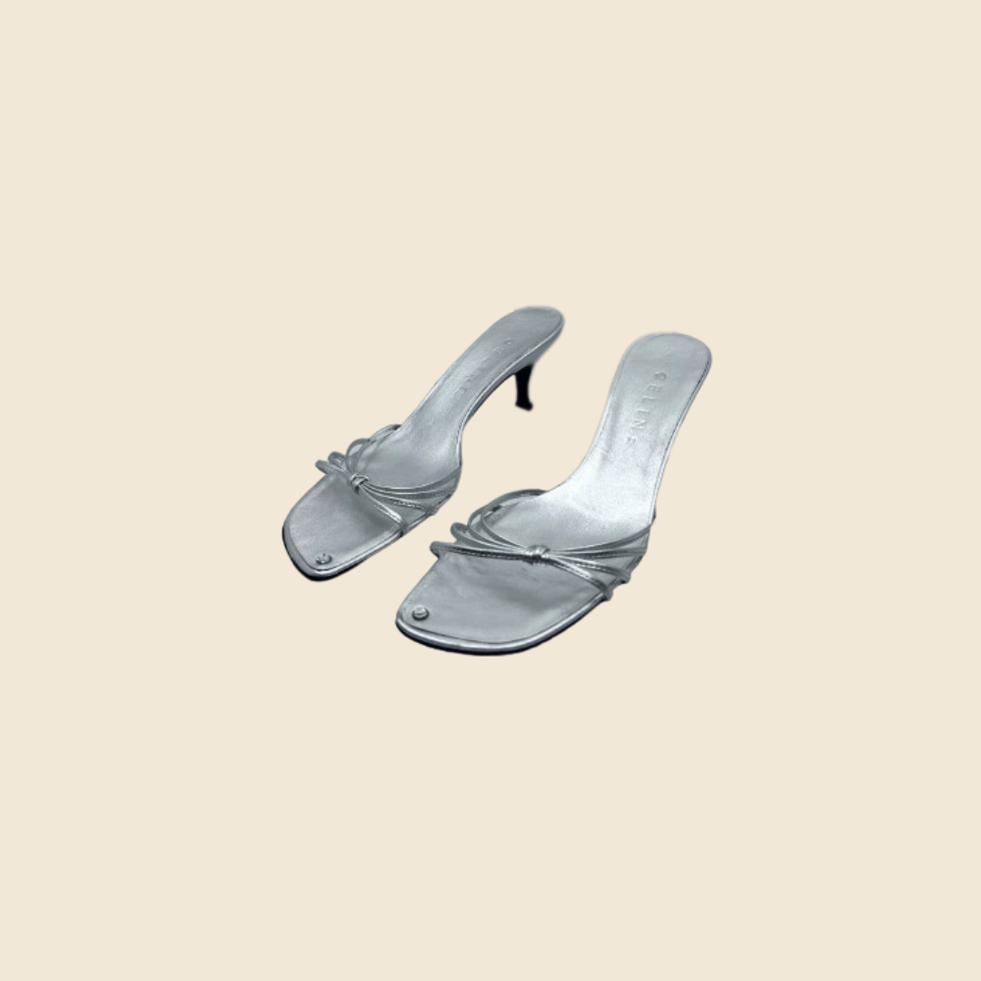 CÉLINE SILVER KITTEN HEELS