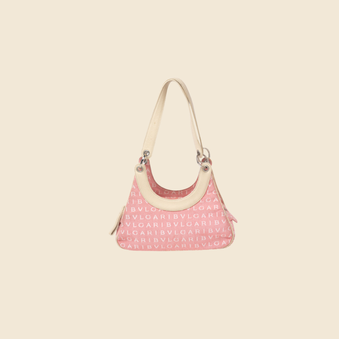 BVLGARI PINK & CREAM LOGO MANIA BAGUETTE BAG