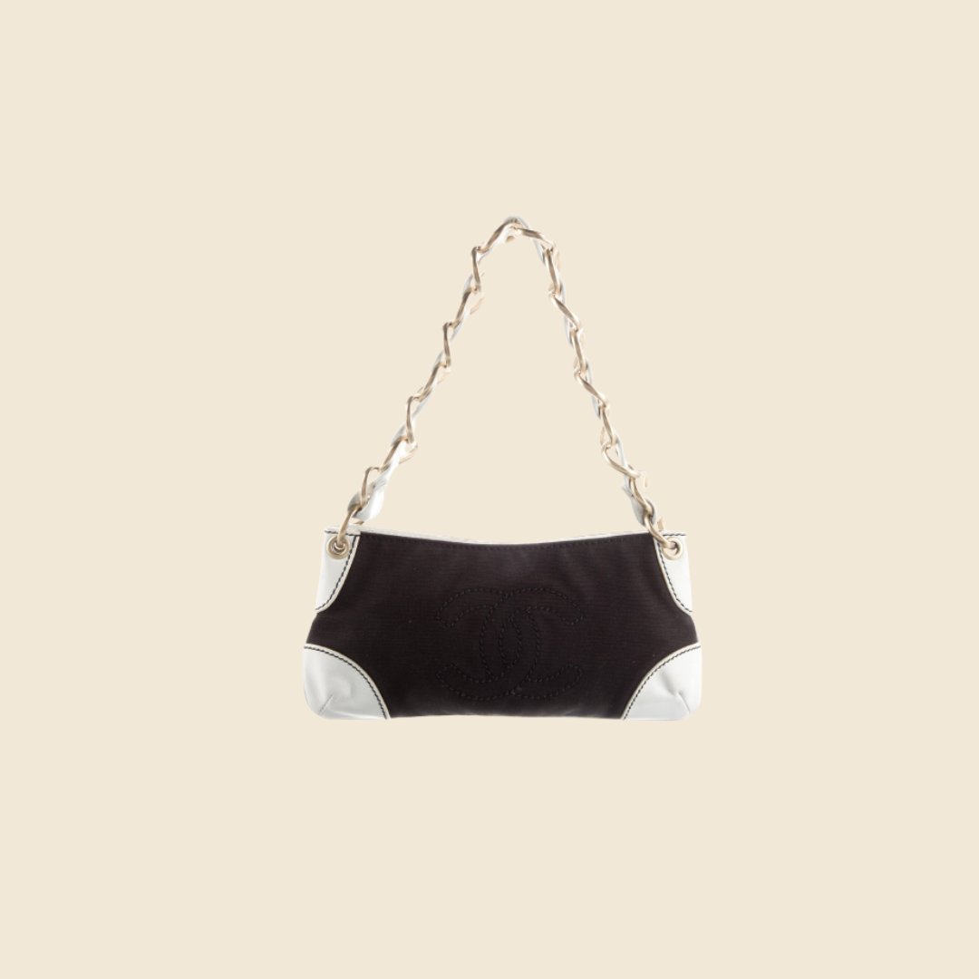 CHANEL 2003 OLSEN CC CANVAS SHOULDER CHAIN BAG