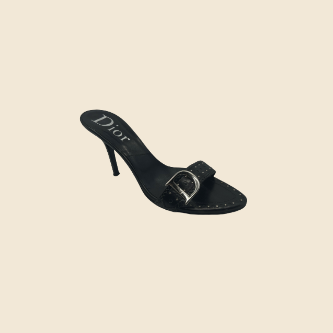 CHRISTIAN DIOR BLACK STUDDED STRAP SANDALS