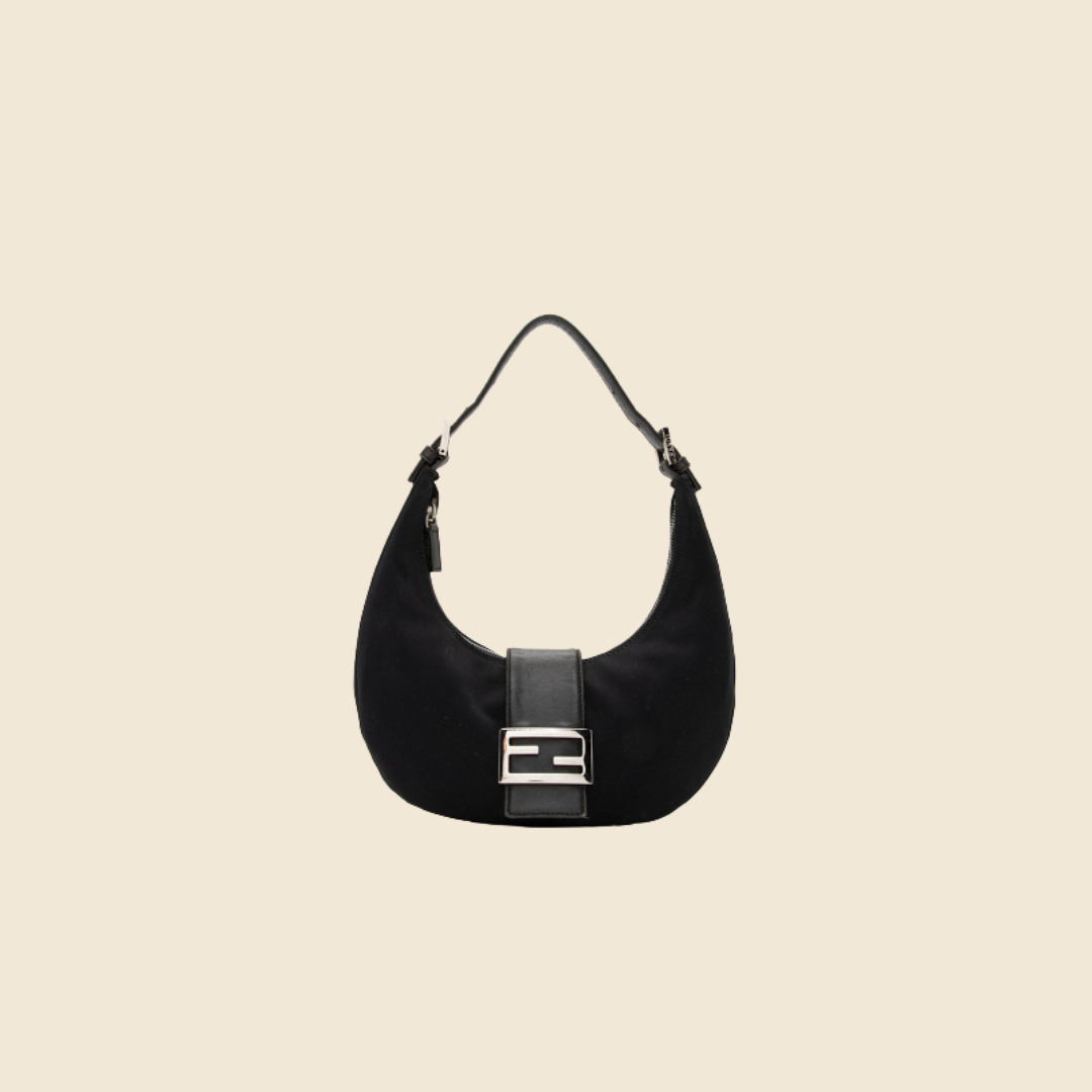 FENDI NEOPRENE BLACK HALF MOON BAG