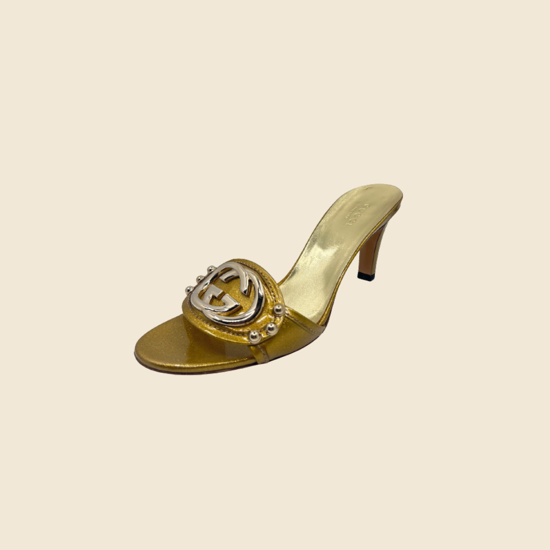 GUCCI GG GOLD GLITTER MULES