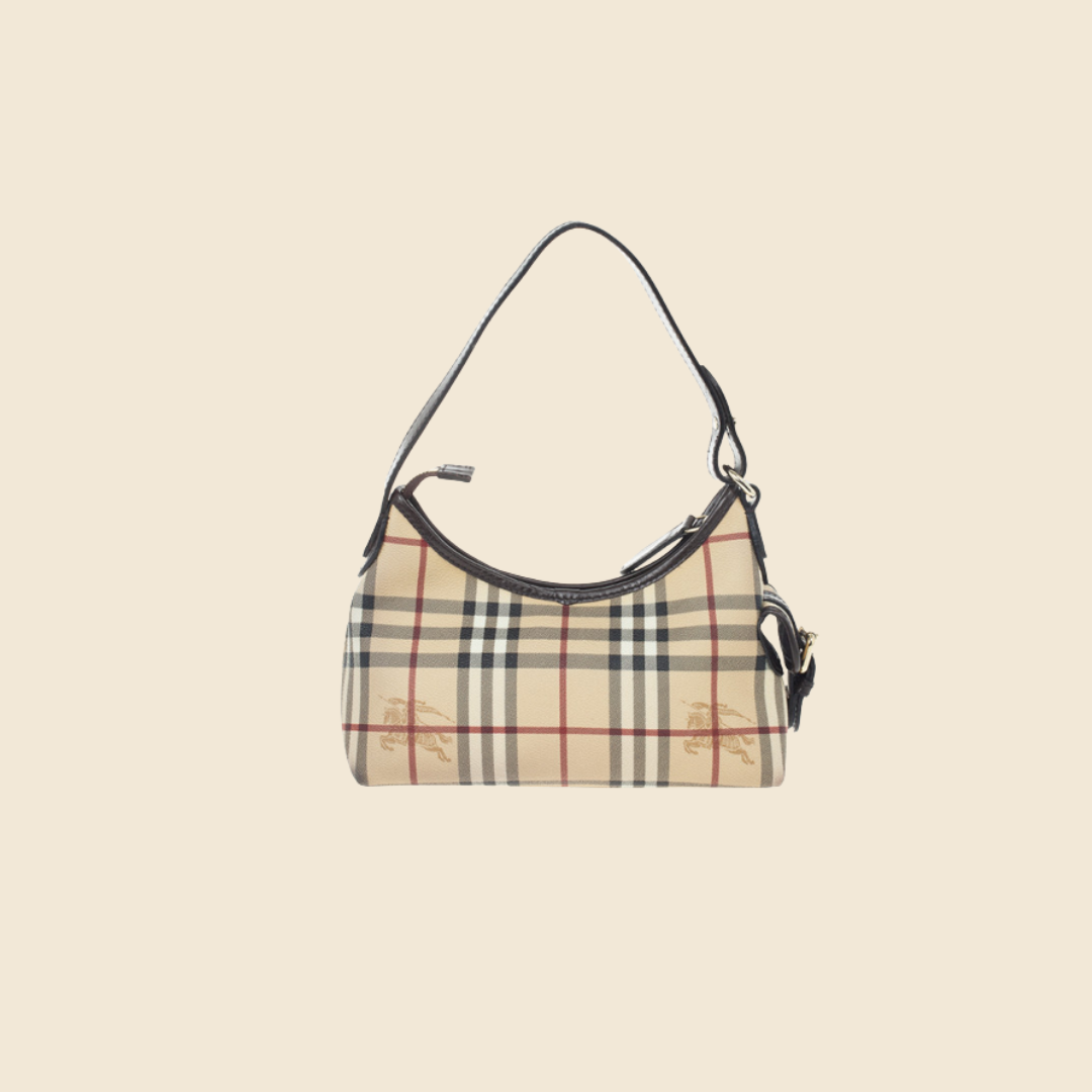 BURBERRY 90s COATED CANVAS HAYMARKET MINI HOBO BAG