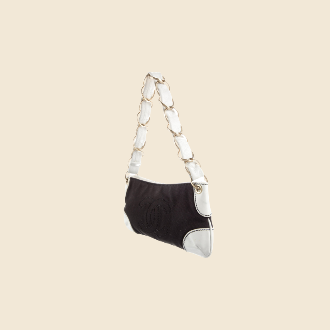 CHANEL 2003 OLSEN CC CANVAS SHOULDER CHAIN BAG