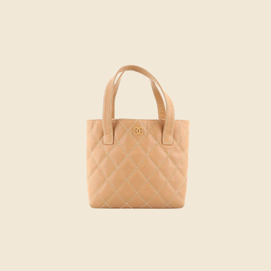 CHANEL 2003 BEIGE QUILTED SURPIQUE STITCH TOTE