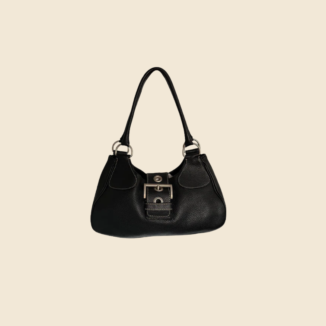 PRADA BLACK LEATHER BELTED SHOULDER BAG