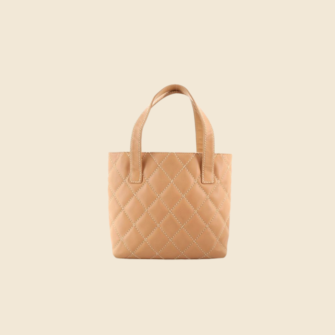 CHANEL 2003 BEIGE QUILTED SURPIQUE STITCH TOTE