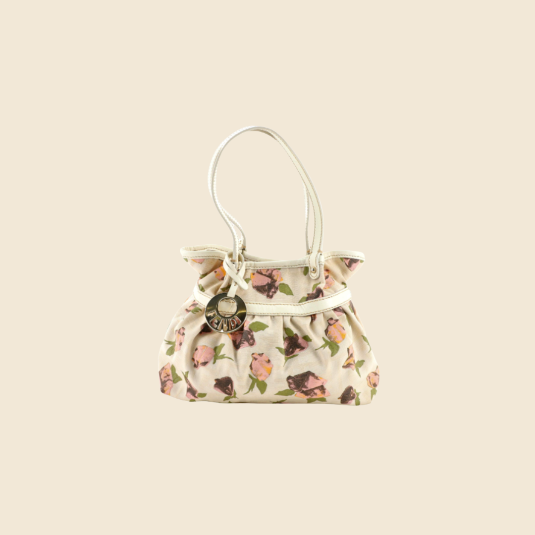 FENDI WHITE ROSE PRINT SHOULDER BAG