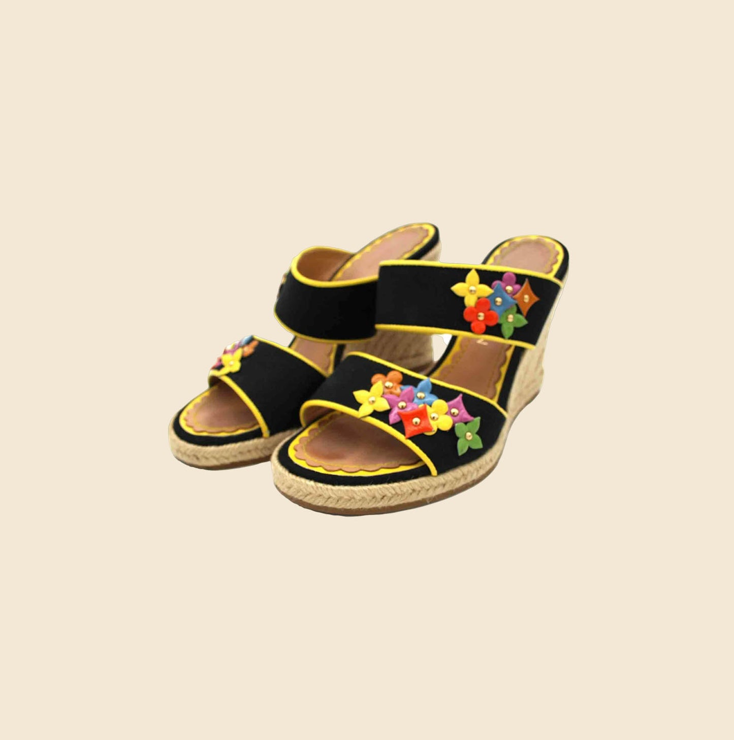LOUIS VUITTON BLACK FLORAL SANDALS