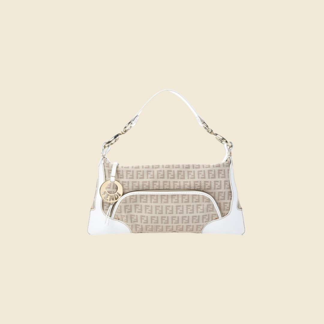 FENDI 90s BROWN ZUCCHINO WHITE LEATHER SHOULDER BAG