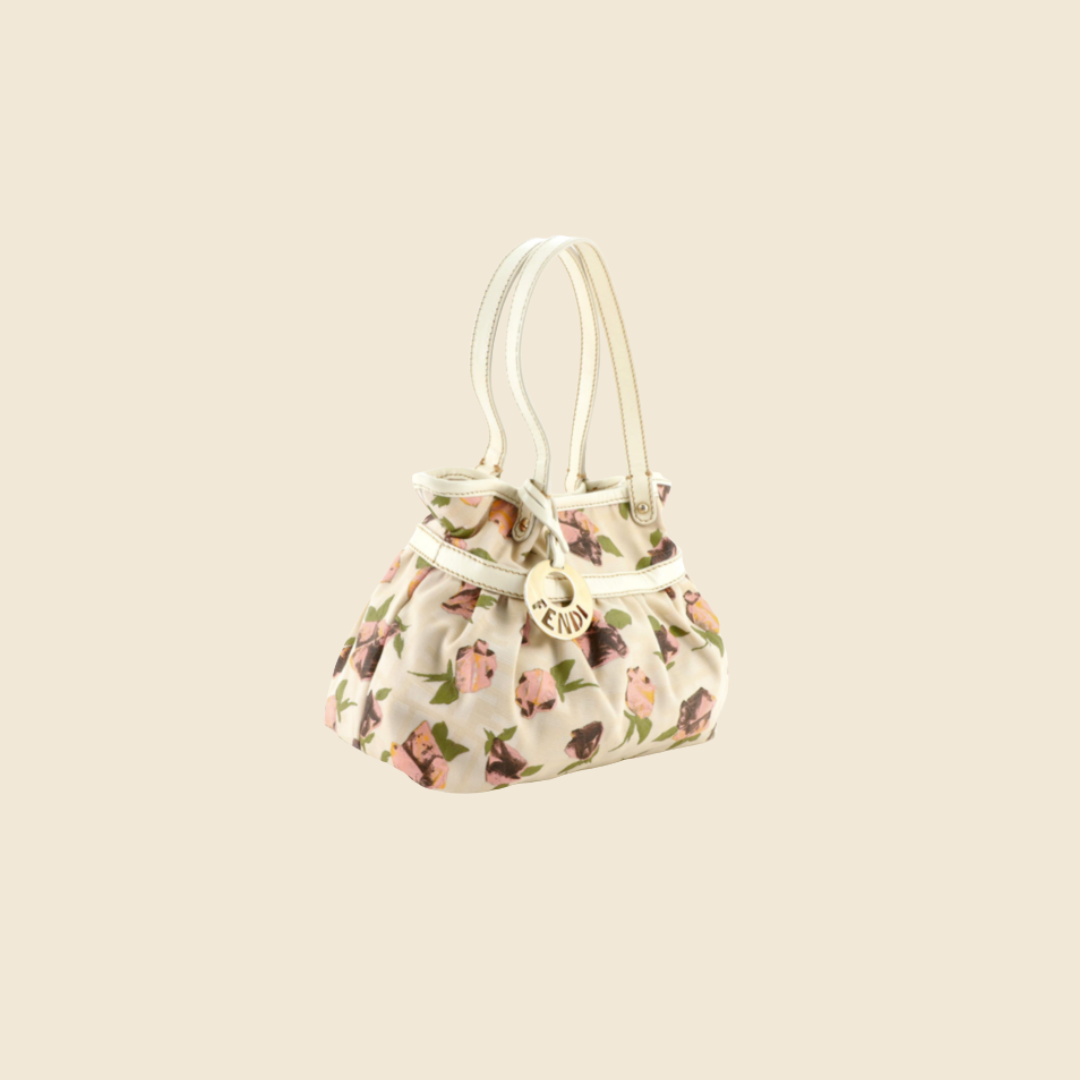 FENDI WHITE ROSE PRINT SHOULDER BAG